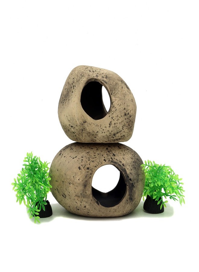 ALEGI Stackable Aquarium Ceramic Decorations Rock Caves,Betta Fish Tank Decor Accessories,Hideaway for Shrimp Cichlid Hiding Breeding Spawning (Set of 2) - Image 1